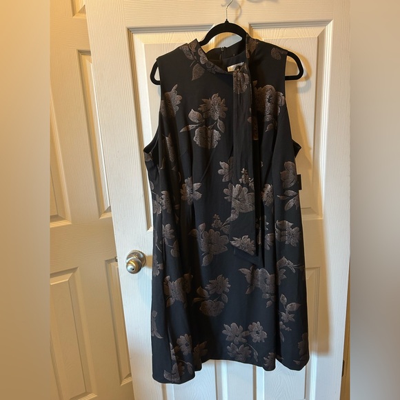 Signature by Robbie Bee 2X Black & Bronze Gold Floral Midi Dress Sleeveless NWT - Picture 1 of 7